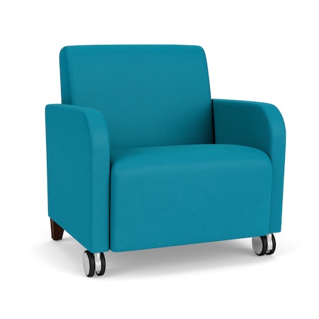 Lesro Siena Lounge Reception Wide Guest Chair w/ Front Casters, Walnut Wood Back Legs, OH Waterfall Uph SN1201